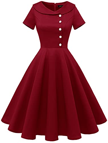 Wedtrend Festliches Kleid Damen Hochzeit Party Kleid Herbst Damen Rockabilly Dunkelrot WTP20007 DarkRed S von Wedtrend