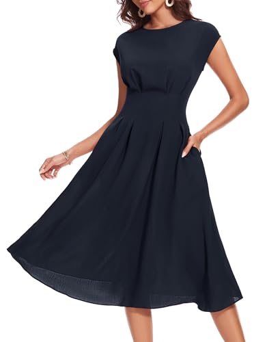 Wedtrend Frühlingskleid Damen Damenkleider Festlich Abendkleider Elegant Für Hochzeit 50er Jahre Kleider Damen Plissiert Casual Kleid RWTP30012NavyL von Wedtrend