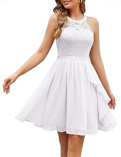 Wedtrend Hochzeitsgast Kleid Damen Cocktailkleider Damen Abendkleider Festlich Rüschenkleid Abschlusskleid Kleider Elegant Festlich WT0213 White XS von Wedtrend