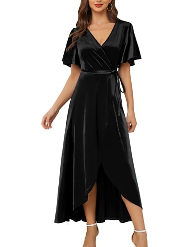 Wedtrend Hochzeitsgast Kleid Damen Kleider für Frauen ab 50er Festliches Abendkleid Damen Festliche Kleidung Damen A Linie Samtkleider WTSR002 Black S von Wedtrend