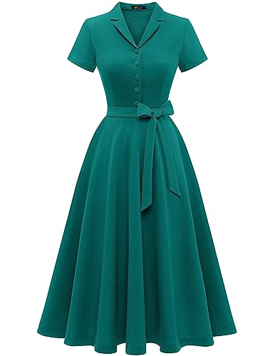 Wedtrend Informell Freizeitkleid 50er Kleid Damen Elegant Vintage Kleider Damen Midi Abendkleid Kostüm Damen 50er Jahre WTP30001 Turquoise L von Wedtrend