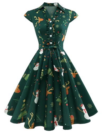 Wedtrend Kleid Festlich Damen Petticoat Elegantes Kleid Damen Rockabilly Kleider Damen WTP10007 Armygreenchristmasdeer XL von Wedtrend