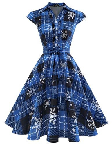 Wedtrend Kleid Silvester Damen Rockabilly Kleider Weihnachten Petticoat Kleid Schneeflocken WTP10007 Blueplaidssnowflake L von Wedtrend