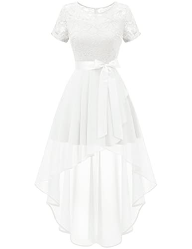 Wedtrend Kleid Weiss Damen Abschlussballkleid Abendkleid High Low mit Ärmeln WT0209 White 2XL von Wedtrend