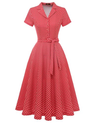 Wedtrend Petticoat Kleid Damen Rockabilly Kleider Damen Elegant Abendkleid Midi mit Ärmeln Kleid Informell Freizeitkleid WTP30001 RedSmallWhiteDot M von Wedtrend