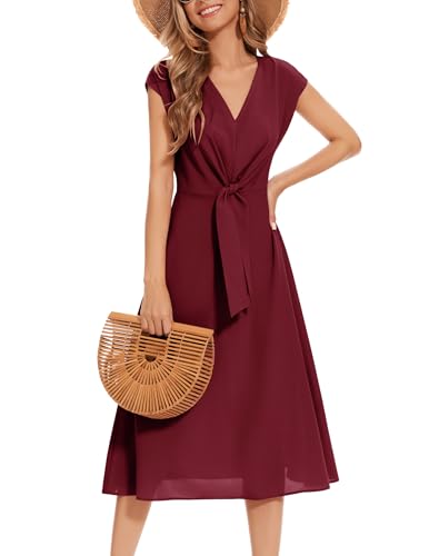 Wedtrend Rockabilly Kleider Damen 50er Jahre Outfit Damen Cocktaikleid Ballkleid Midi Kleid Festlich Damen Vintage Abendkleid Rot WTP30016BurgundyM von Wedtrend