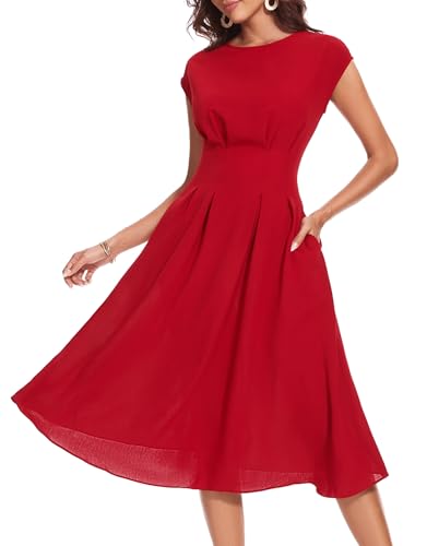 Wedtrend Rockabilly Kleider Damen Elegant Abendkleid Festliche Kleider Cap Sleeves Midi Kleid Lang Rotes Kleid Abendkleid RWTP30012Red2XL von Wedtrend