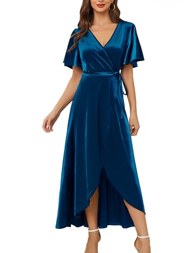 Wedtrend Samtkleid Pfauenblau Damen Kleid Herbst Abendkleid Damen Festliches Cocktailkleid Damen Kleid Hochzeit WTSR002 Teal M von Wedtrend