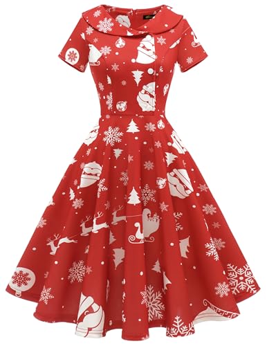 Wedtrend Sommer Freizeitkleid Cocktailkleid Damen 50er Jahre Kleider Damen Vintage Kleid Rockabilly 50er Jahre Mode WTP20007 RedChristmasSnowflake XL von Wedtrend
