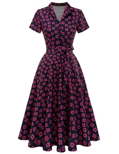 Wedtrend Sommer Freizeitkleid Cocktailkleid Damen 50er Jahre Kleider Damen Vintage Kleid Rockabilly 50er Jahre Mode WTP30001 NavyPinkFlower XL von Wedtrend