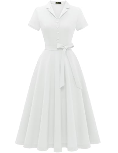 Wedtrend Sommer Freizeitkleid Cocktailkleid Damen 50er Jahre Kleider Damen Vintage Kleid Rockabilly 50er Jahre Mode WTP30001 White XL von Wedtrend
