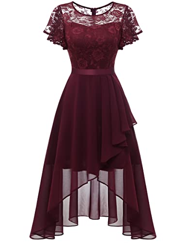 Wedtrend Sommerkleid Elegant Cocktailkleid Spitzenkleid Kleider Brautmode Brautkleid Kurz Prinzessin Knielang Abschlusskleid WT0303BurgundyL von Wedtrend