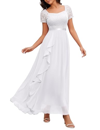 Wedtrend Spitzen Abendkleid Damen Cocktailkleider Split Kleid Ballkleid Damen mit Rüschen RWT0301 White 2XL von Wedtrend