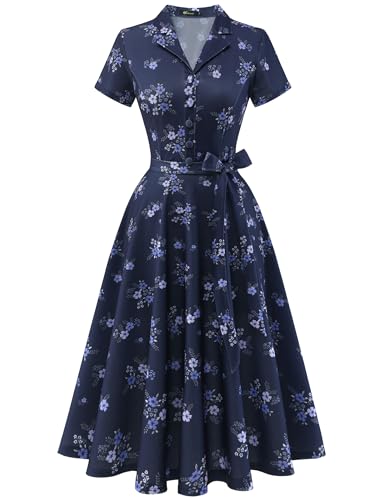 Wedtrend V-Ausschnitt Freizeitkleider Vintage 50er Jahre Kleid Damen Marineblau Abendkleid Petticoat Kleid 50er Jahre Rockabilly WTP30001 NavyBlueForgetMeNot M von Wedtrend