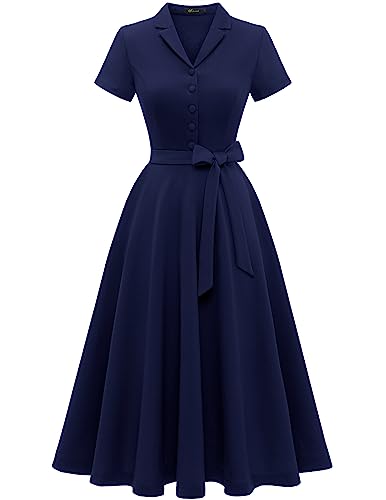 Wedtrend Vintage Cocktailkleid 50er Rockabilly V-Ausschnitt Abendkleid Kleider 50er Jahre Damen Große Größen Sexy Kleid WTP30001 Marineblau XS von Wedtrend