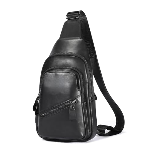 Sling Bag Leder Umhängetasche Herren Schultertasche Brusttasche Bauchtasche Tasche Rucksack Daypacks Wasserresistent von WeeDee
