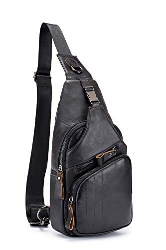 WeeDee Sling Bag Leder Schultertasche Brusttasche Umhängetasche Herren Bauchtasche Tasche Rucksack Daypacks Wasserresistent von WeeDee