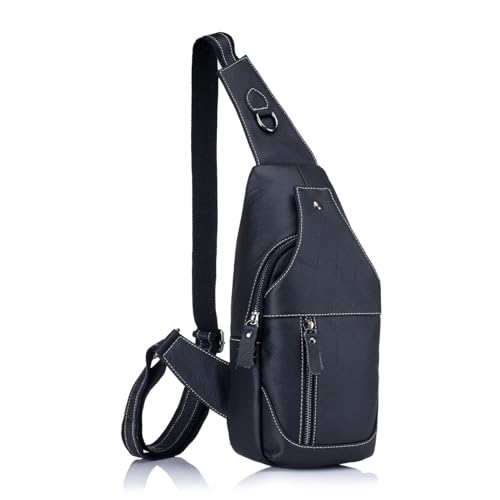 WeeDee Sling Bag Leder Schultertasche Brusttasche Umhängetasche Herren Bauchtasche Tasche Rucksack Daypacks Wasserresistent von WeeDee