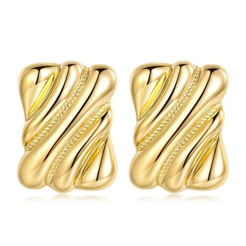 Weepoes Statement Ohrringe aus Edelstahl - Wellen-Design - 18K Gold Vergoldet - Wasserdicht & Hypoallergen - Trendschmuck für Damen von WeePoes