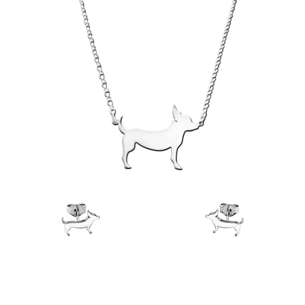 Chihuahua Ohrringe Halskette Set - Silber 14K Vergoldet Ohrstecker Anhänger, Hunde-Liebhaber Geschenk |Line von WeeShopyDog