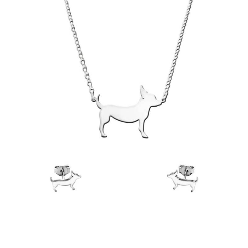 Chihuahua Ohrringe Halskette Set - Silber 14K Vergoldet Ohrstecker Anhänger, Hunde-Liebhaber Geschenk |Line von WeeShopyDog