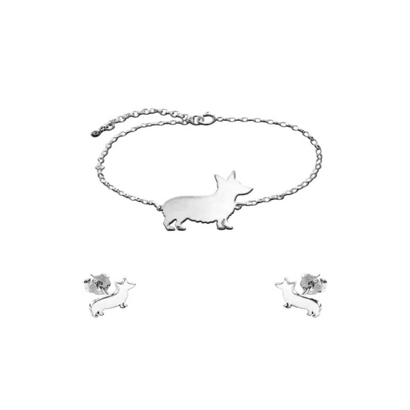 Corgis Armband Ohrringe Set - Silber 14K Vergoldete Ohrstecker, Hunde-Liebhaber Geschenk |Line von WeeShopyDog