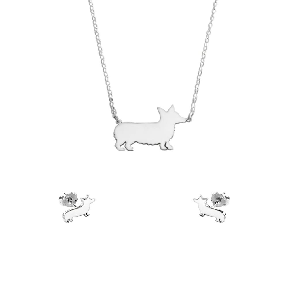 Corgis Ohrstecker Halskette Set - Silber 14K Vergoldet Anhänger, Hunde-Liebhaber Geschenk |Line von WeeShopyDog