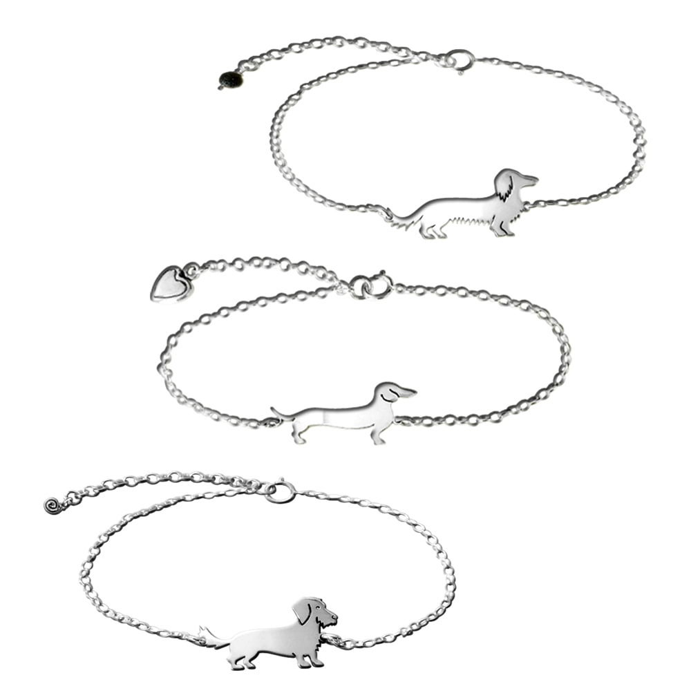 Dackel Armbänder Set - Langdraht Glatthaar 14K Vergoldetes Silber | Line von WeeShopyDog