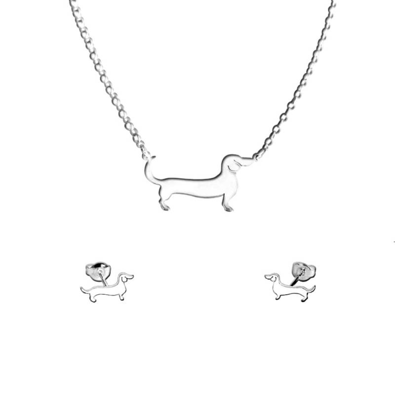 Dackel Ohrringe Halskette Set - Silber 14K Vergoldete Doxie Ohrstecker Anhänger, Hundeliebhaber |Line von WeeShopyDog