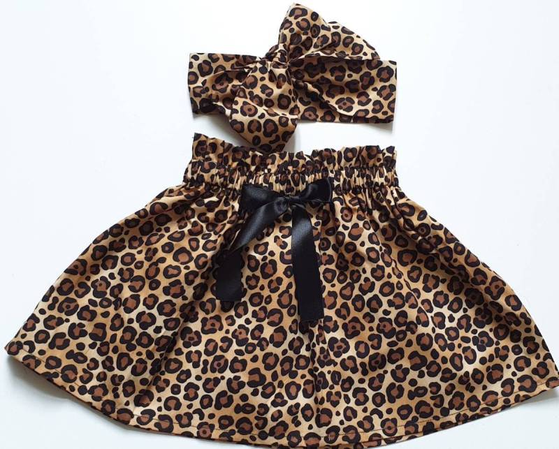 Baby Rock Und Kopftuch Niedlich Set Geparden Print Mädchen Kleidung Neu Tiere Leopard Muster von WeeTartanThreads