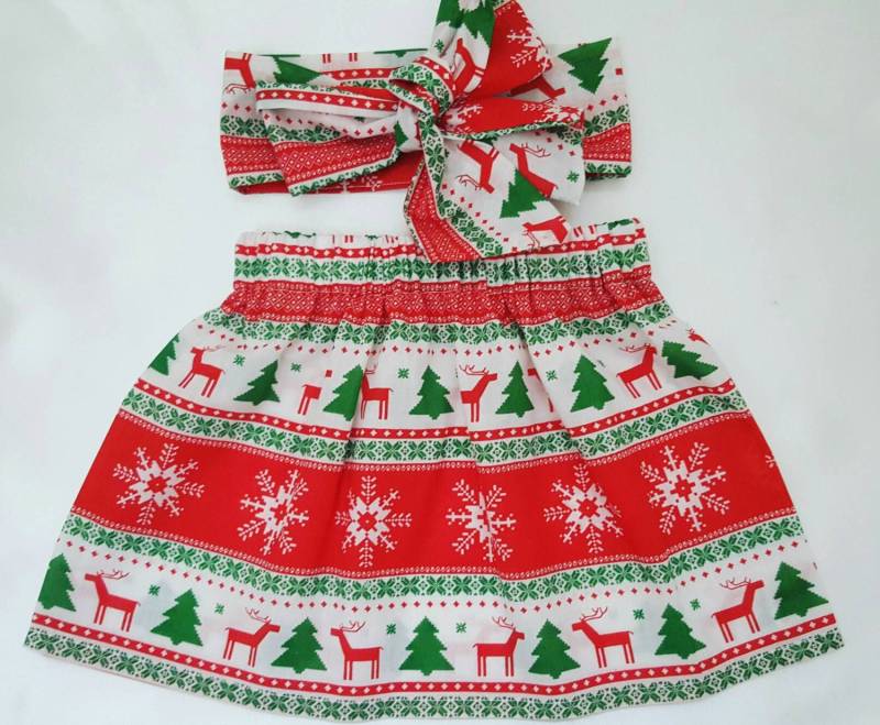 Babyrock Und Headwrap Cute Xmas Baby Set Weihnachten Print Mädchen Kleidung Neu von WeeTartanThreads