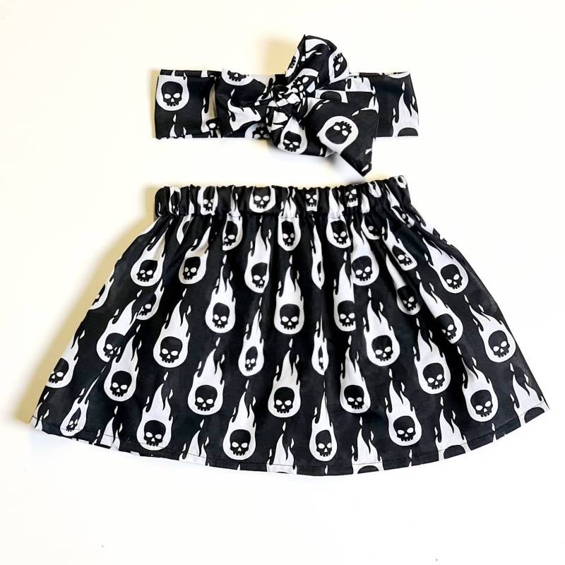 Babyrock Und Headwrap Niedlich Baby Set Skull Print Mädchen Kleidung Neu von WeeTartanThreads
