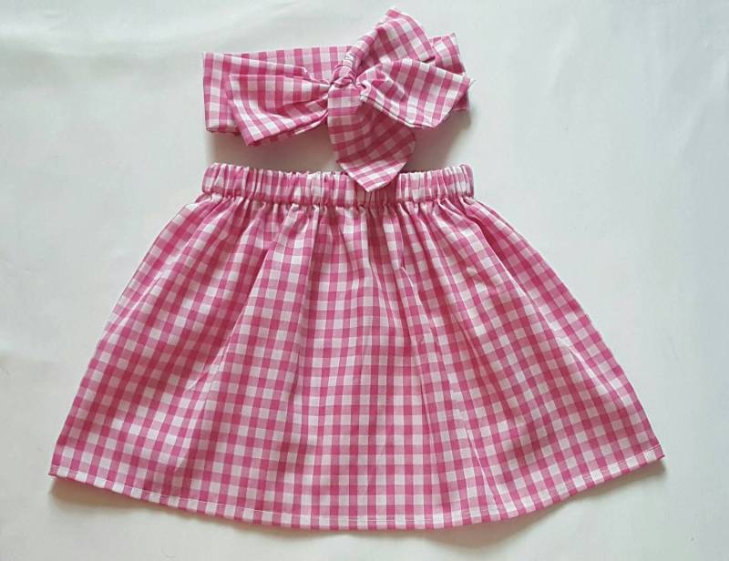 Gingham Baby Rock Und Headwrap Süße Set Rosa Überprüft Druck Mädchen Kleidung Neu von WeeTartanThreads