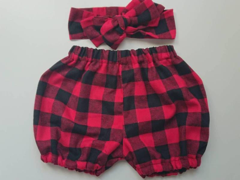 Rot Und Schwarz Karierte Prints Mädchen Bloomer Headwrap Niedlich Baby Set Kleidung Outfit Neu von WeeTartanThreads