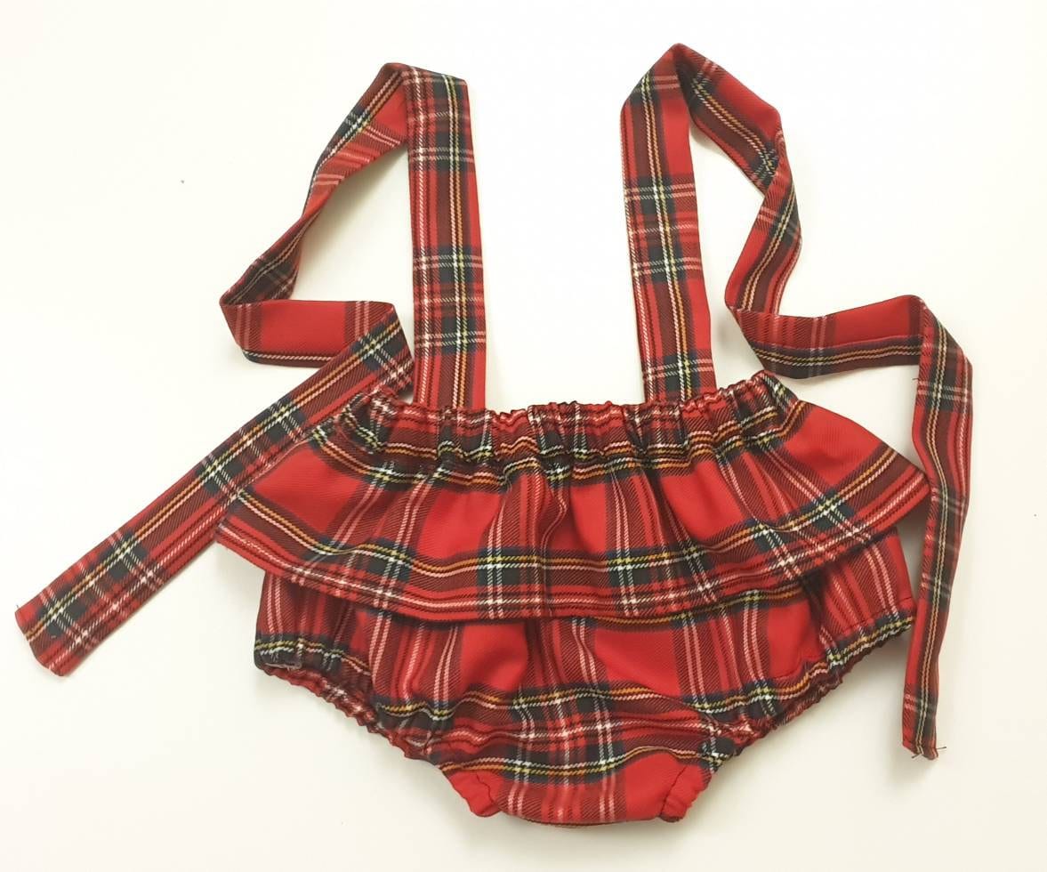 Roter Tartan Geflochtener Peplum Bloomer Rüschen Baby Mädchen Kleidung Neu von WeeTartanThreads