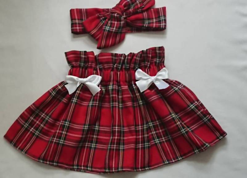 Roter Tartan Hoch Taillierter Rock Und Kopftuch Süßes Baby Set Print Mädchen Kleidung Neu von WeeTartanThreads