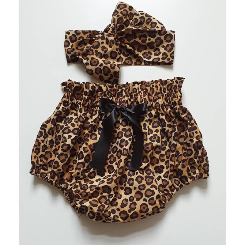 Schöne Gepard Leopardenmuster Sommer Baumwolle Baby Mädchen Pumphose Und Headwrap Niedliches Set Kleidung Frühling Outfit Neu von WeeTartanThreads