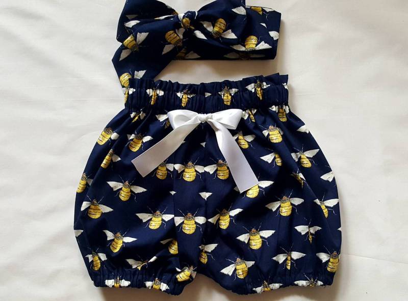 Schöne Sommer Baumwolle Baby Mädchen's Pumphose Und Headwrap Cute Set Mädchen Kleidung Frühling Outfit Neue Bienen Print von WeeTartanThreads