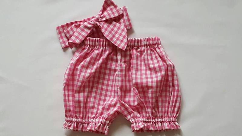 Schöner Gingham Druck Sommer Baumwolle Baby Mädchen Pumphose Und Headwrap Cute Set Kleidung Frühling Outfit Neu von WeeTartanThreads