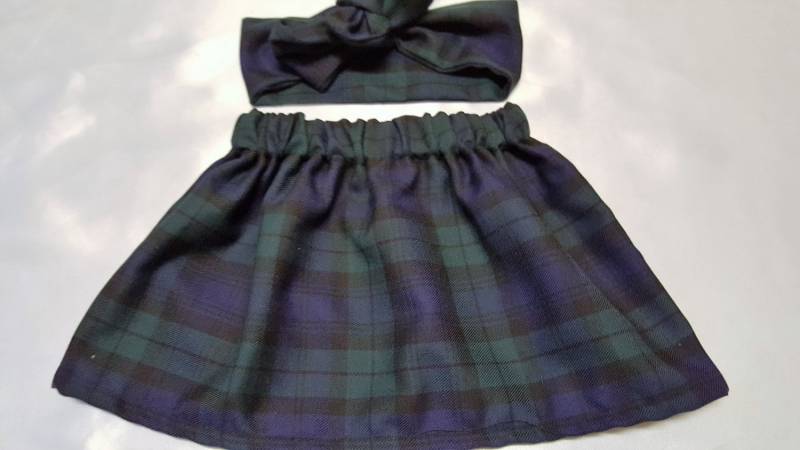Schwarze Armbanduhr Tartan Print Rock Und Kopftuch Süßes Baby Set Mädchen Kleidung Neu von WeeTartanThreads