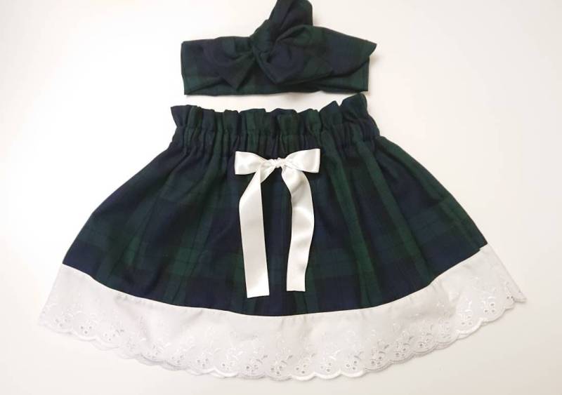 Schwarze Uhr Tartan Print Rock Und Headwrap Niedlich Baby Set Mädchen Kleidung Neu von WeeTartanThreads