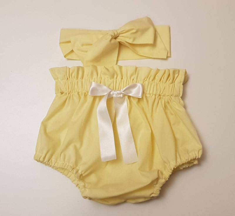 Wunderschöner Sommer Gelb Baumwolle Baby Mädchen Bloomer Und Headwrap Süßes Set Kleidung Frühling Outfit Neu von WeeTartanThreads