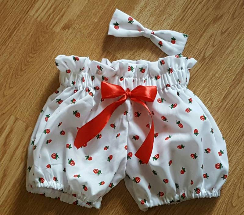 Wunderschönes Sommer Erdbeer-Baumwoll-Baby-Mädchen-Bloomer Und Kopfbow-Set Süßes Baby-Set Baby-Mädchen-Kleidung Sommer-Frühling-Outfit Neu von WeeTartanThreads