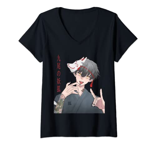 Damen Japan Kitsune Maske Anime Otaku T-Shirt mit V-Ausschnitt Damen Japan Kitsune Maske Anime Otaku T-Shirt mit V-Ausschnitt von Weeb Anime Shirt