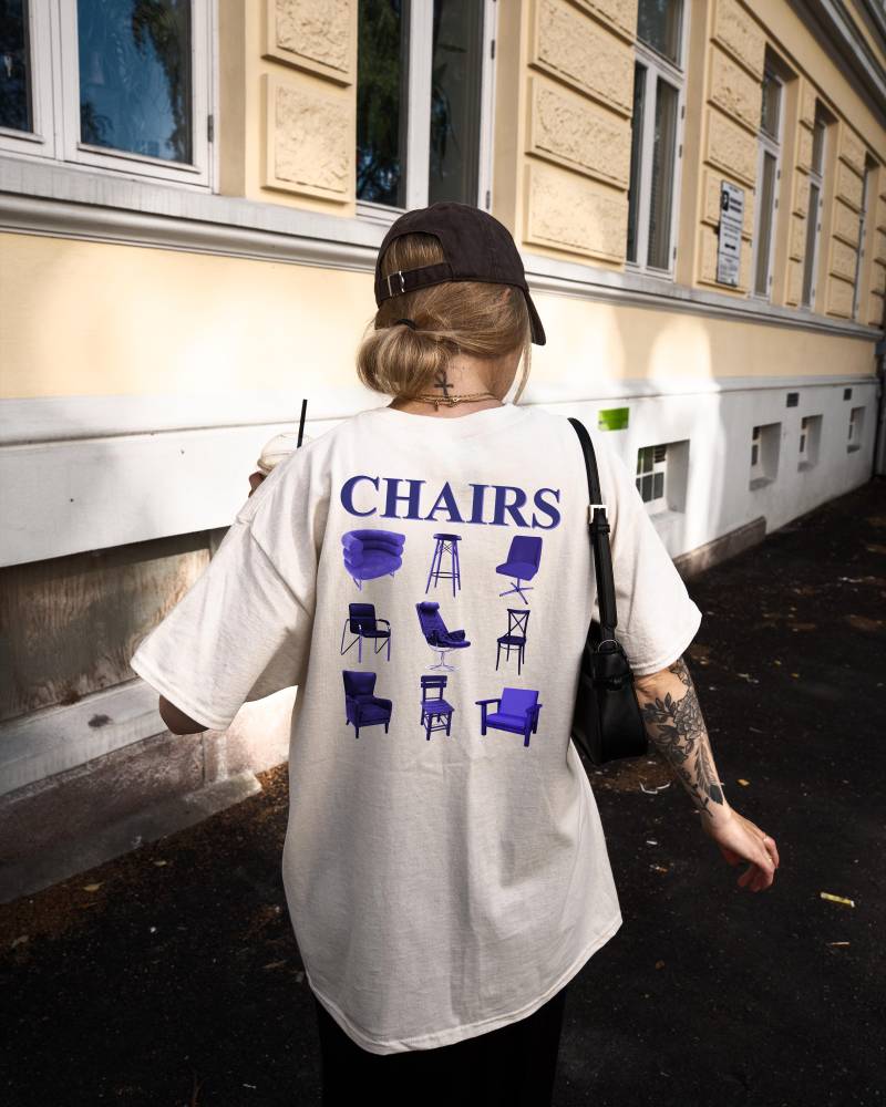 Urban Streetwear T-Shirt Bold Backprint Chairs Design, Heavy Cotton, Classic Fit, Ethically Sourced Urban Streetwear T-Shirt Bold Backprint Chairs Design, Heavy Cotton, Classic Fit, Ethically Sourced von WeegeeArt