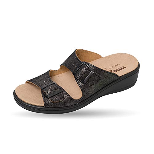 Orthopädische-Pantolette mit auswechselbarem Fußbett schwarz met. Gr. 41 von Weeger