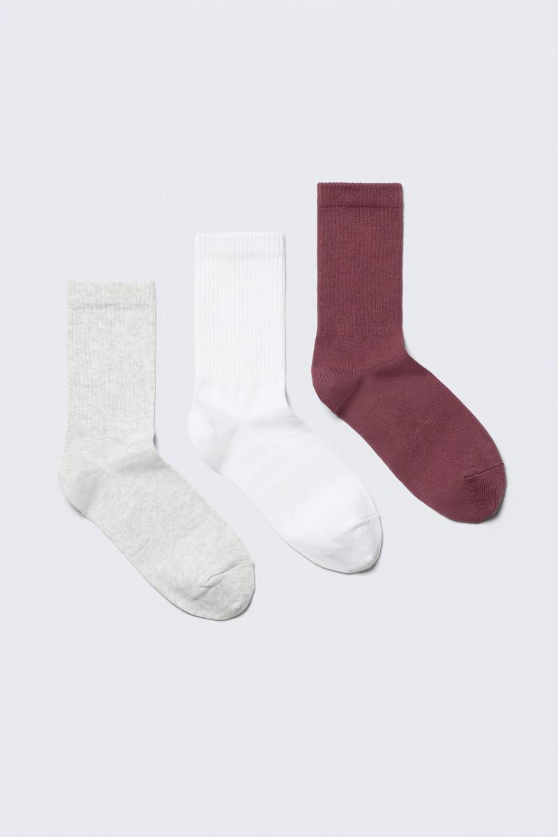 3-pack Ribbed Sporty Crew Socks von Weekday