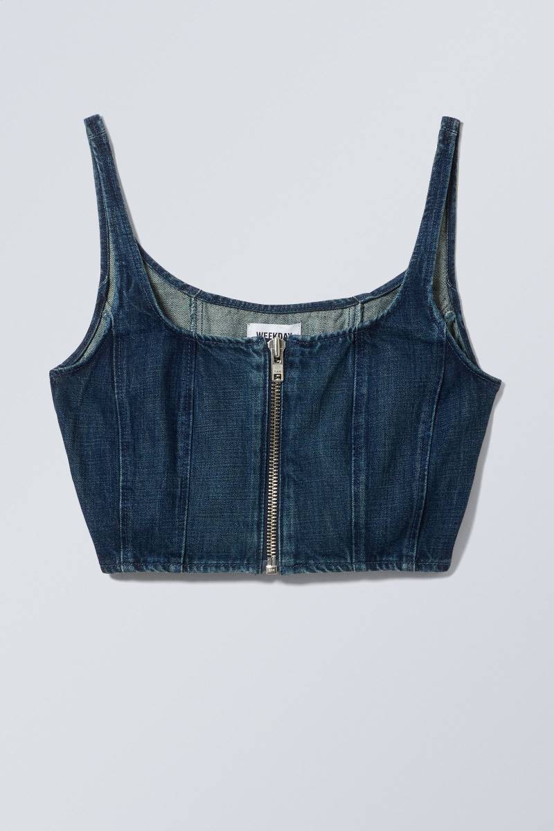 Cropped Denim Zip Top von Weekday