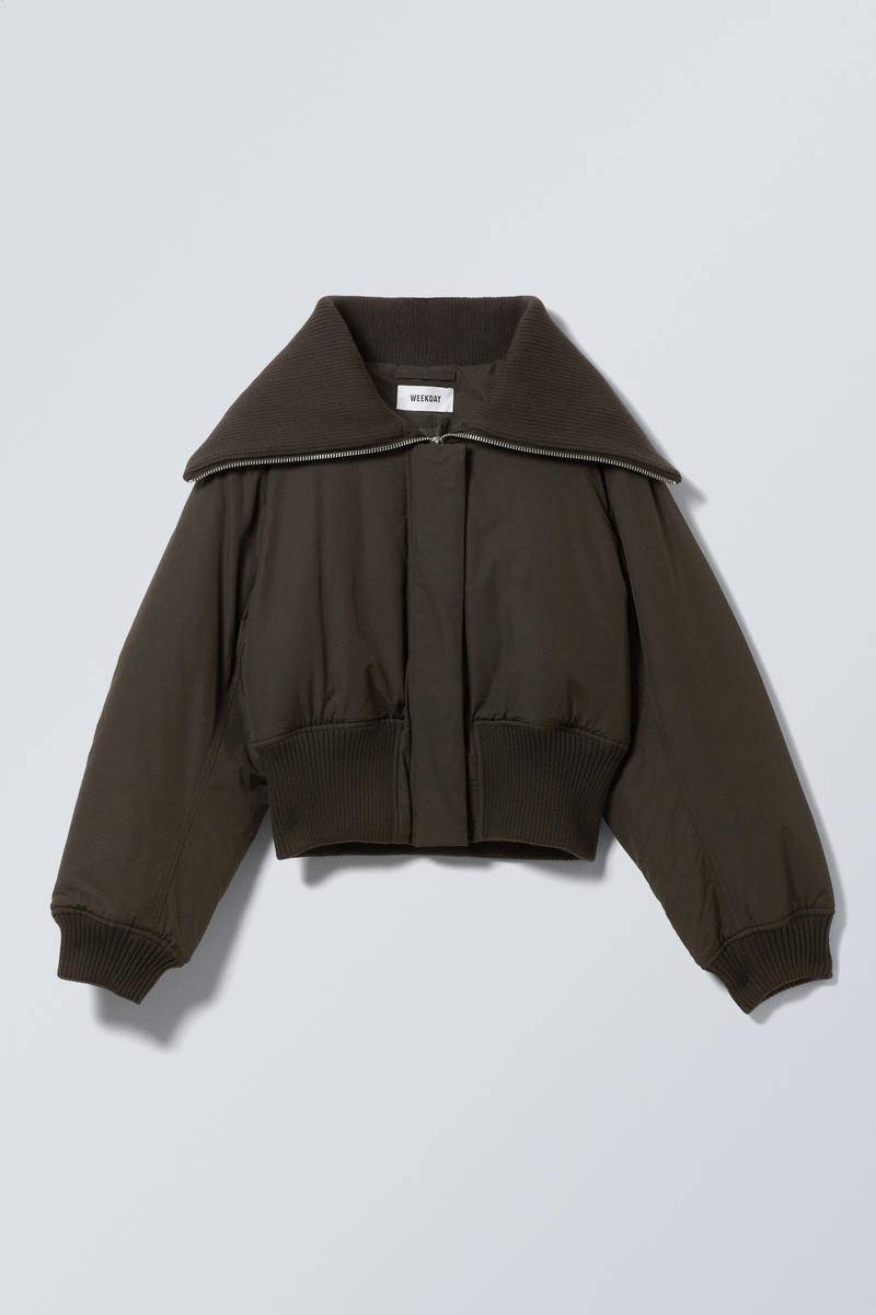 Cropped Rib Funnel Neck Bomber Jacket von Weekday