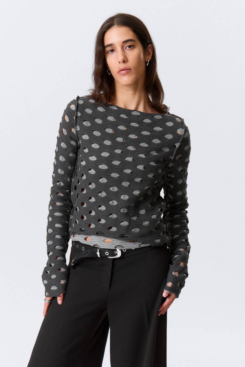 Distressed Long-Sleeved Boat-Neck Top von Weekday